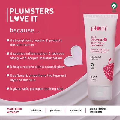 Plum Oat & 1% Ceramide Barrier Love Face Moisturizer Cream Repairs, Strenghtens Normal, Dry Skin 50 gm - Face Moisturizers