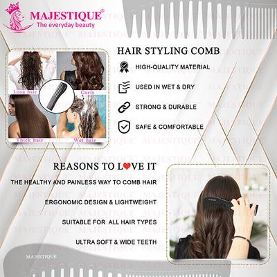 Majestique Compact Styling Comb Detangler Comb, For Curly Hair, Long Hair, Wet Hair Comb For Detangling Comb 1's - Multi-Stylers