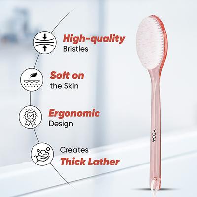 Vega Bath Body Brush With Long Handle For Men & Women, Exfoliating Brush For Deep Cleansing (Ba-1/3) - Body Scrubbers & Brushes