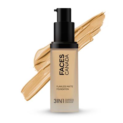Faces Canada Flawless Matte Foundation - Medium Natural 022, 12 Hr Hydration + SPF 18 30 ml - Foundation