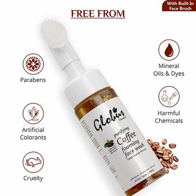 Globus Naturals Coffee Brightening Foaming With Silicon Face Massage Brush 150 ml - Face Wash & Cleansers