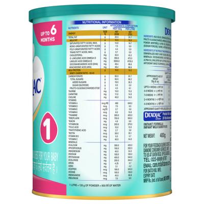 Dexolac Stage 1 Infant Formula for  Babies (0-6 months) 400 g (Tin) - Kids Nutrition