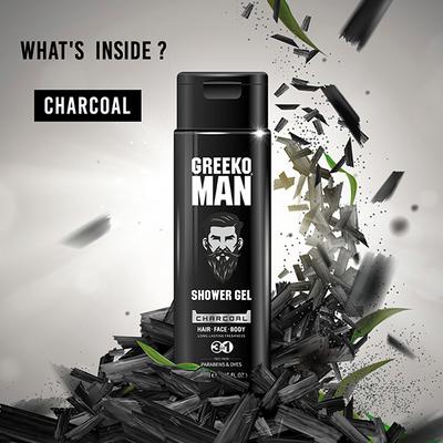 Greeko Man 3 In 1 Charcoal Shower Gel 250 ml - Shower Gels & Body Wash