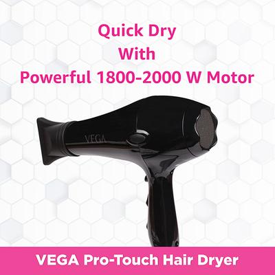 Vega Pro Touch 2000w Professional Hair Dryer with Cool Shot (VHDP-02) Black 1's - Hair Dryers
