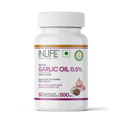 INLIFE Natural Garlic Oil 0.5% 500mg Vegetarian Capsules 60's - Digestive Health