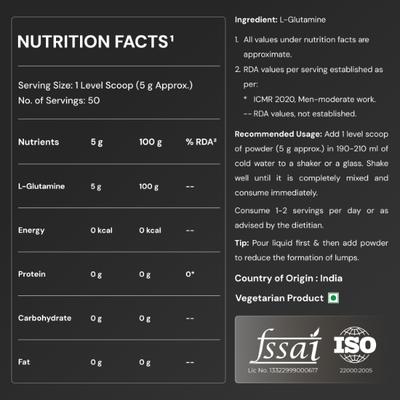 Nutrabay Pure 100% L-Glutamine Amino Acid - Unflavoured 250 gm - Amino Acids