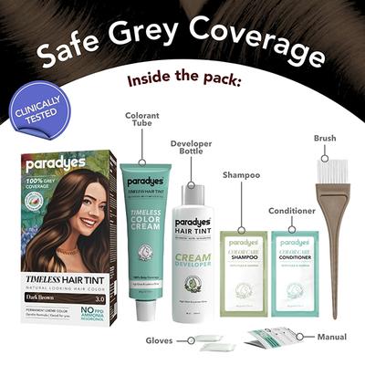 Paradyes Dark Brown Timeless Permanent Creme Hair Colour for Complete Grey Coverage, 3.0 Dark Brown 160 gm - Crème
