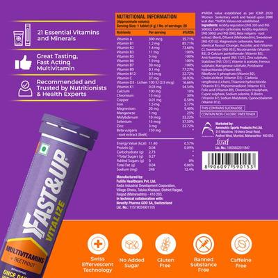 Fast&Up Vitalize Multivitamins Beetroot Effervescent Tablet - Orange Flavour 20's - Multi-Vitamins