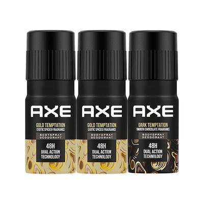 Axe Gold Temptation (2 Units) And Dark Temptation Long Lasting Deodorant Bodyspray (1 Unit) Combo Pack For Men 450 ml - Men Deodorants/Roll-Ons