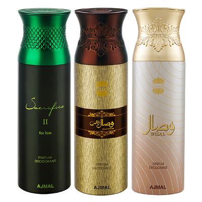 Ajmal Sacrifice Ii & Wisal Dahab & Wisal Deodorant Spray - For Men & Women (Pack Of 3) 200 ml - Perfumes (Edt/Edp)