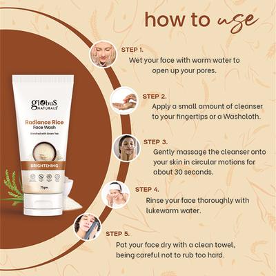 Globus Naturals Radiance Rice Face Wash, Enriched with Green Tea, for Skin Brightening, Suitable for All Skin Types, 75gm 75 gm - Face Wash & Cleansers