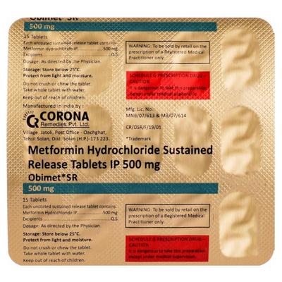 Obimet SR 500mg Tablet 15'S - Diabetes-Ant