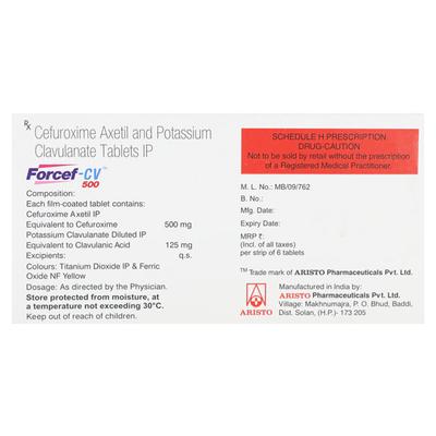 Forcef CV 500mg Tablet 6'S - Bacterial Infections-Cep