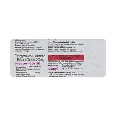Pregcert SR 200mg Tablet 10'S - Hormonal Therapy-Oes