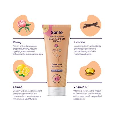 Sanfe Brightening Back and Bum Cream - Peony & Lemon 50 gm - Stretch Mark Cream