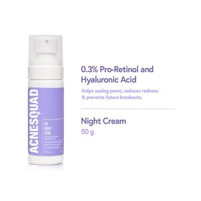 Acne Squad Knight Creme with 0.3% Pro-Retinol + Hyaluronic Acid 50 gm - Night Cream