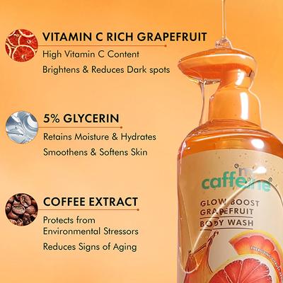 mCaffeine Glow Boost Grapefruit Body Wash - Fruity Grapefruit Aroma, Vitamin C Rich & 5% Glycerine 300 ml - Shower Gels & Body Wash