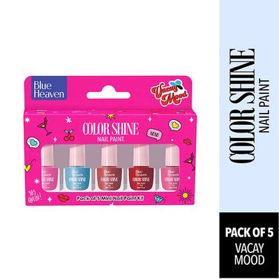 Blue Heaven Color Shine Mini Nail Polish Kit, Vacay Mood, Glossy Gel Finish, 25Ml 5's - Nail Polish