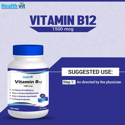 Healthvit Vitamin B12 1500 mcg Tablet 60's - Multi-Vitamins