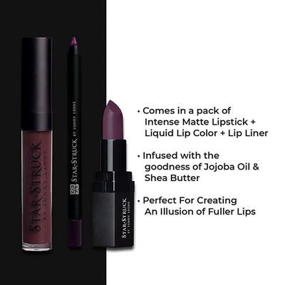 Star Struck By Sunny Leone Lip Kit - Wine (Lipistick 4.2gm + Lip Gloss 5.5ml + Lip Liner 1.2gm) - Lipsticks