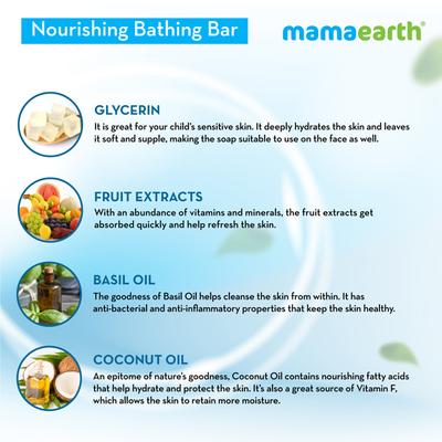Mamaearth Nourishing Kids Bathing Bar Glycerin Coconut Oil & Fruit Extracts 2 Years + (75gm X 5) 1's - Baby Soap