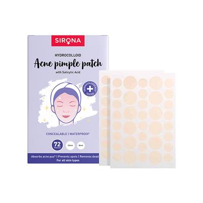 Sirona Acne Pimple Patch For Face (72 patches) - 2 Sizes, Invisible, Concealable, Waterproof Patches, Hydrocolloid & Salycylic Acid, Absorbs Acne Pus, Flattens Pimple for All Skin Types 1's - Sheet Masks