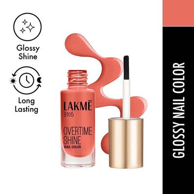 Lakme 9To5 Overtime Shine Nail Colour Coral Haze 6 ml - Nail Polish
