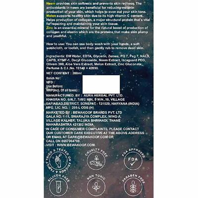 Cosmos by Bewakoof Vitamin C Rich Body Wash Powered By Neem, Melon & Zinc 200 ml - Shower Gels & Body Wash
