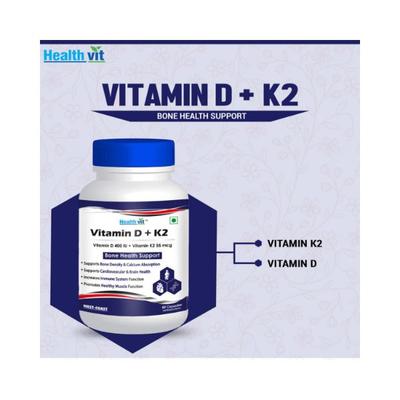 Healthvit Vitamin D 400 IU with Vitamin K2 55mcg for Bone Health Support- Capsules 60's (N) - Multi-Vitamins