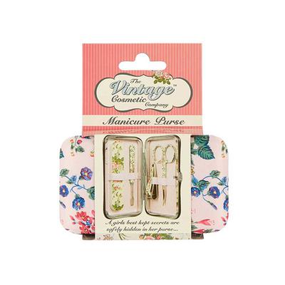 Vintage Cosmetic Manicure Purse Pink Floral Satin 200 gm - Manicure & Pedicure Kits