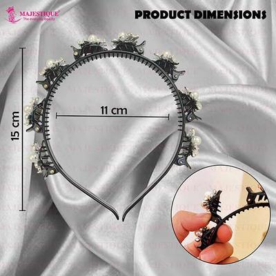 Majestique Stylish Braided Double Layer Twist Plait Plastic Headband with Elegant Flower 1's - Hair Clips/Bands