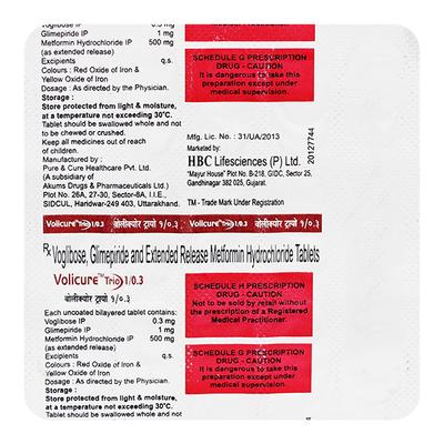 VOLICURE TRIO 1/0.3 Tablet 15's - Diabetes-Ant