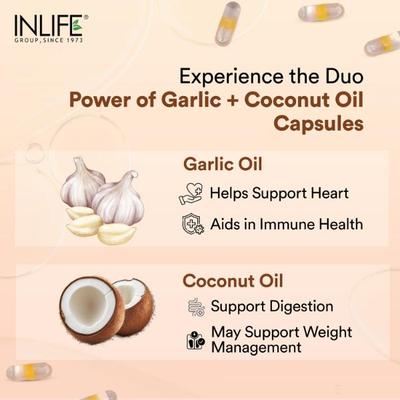 INLIFE Natural Garlic Oil 0.5% 500mg Vegetarian Capsules 60's - Digestive Health