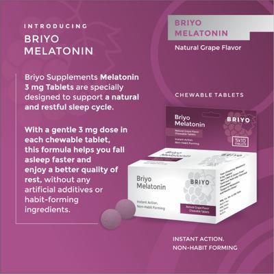 Briyo Melatonin Chewable Tablets - Natural Grape Flavour 50's - Mental Health