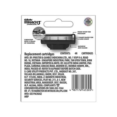 Gillette Mach3 Charcoal Shaving Razor Blades - Lubastrip For A Smooth Glide 4's - Razors & Cartridges