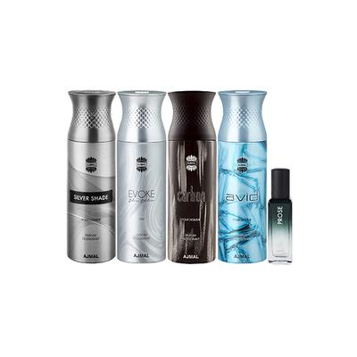Ajmal Silver Shade & Evoke silver Edition Homme & Carbon & Avid Deo & Prose EDP Pack of 5 20 ml - Women Perfumes (Edt/Edp)