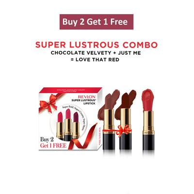 Revlon Super Lustrous Lipstick Combo - Buy 2 Get 1 Free (Chocolate Velvety + Just Me + Love that Red) 24 ml - Lipsticks