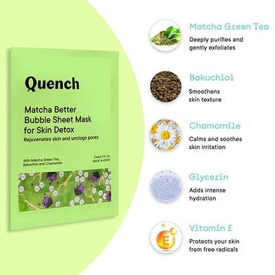 Quench Botanics Matcha Better Bubble Sheet Mask for Skin Detox, Korean Skin Care 21 ml - Sheet Masks