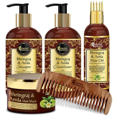 Oriental Botanics Neem Comb + Hair Shampoo 300 ml + Conditioner 300 ml + Hair Mask 200 ml + Hair Oil 100 ml - Bhringraj & Amla - Shampoos