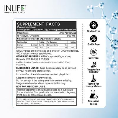 Inlife Nac N Acetyl L Cysteine Veg Capsules 60's - Vital Health