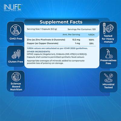 INLIFE Chelated Zinc Complex Veg Capsules 120's - Calcium And Minerals