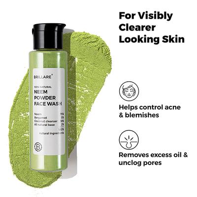 Brillare Neem Powder Face Wash For Clear, Purified, Acne Prone Skin 30 gm - Face Washes