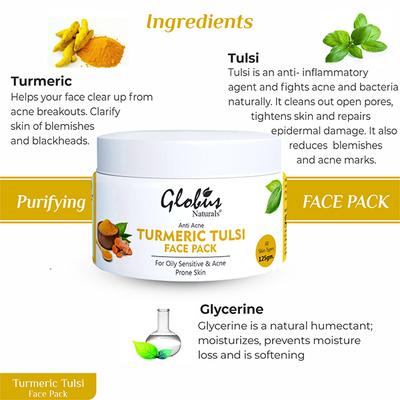 Globus Naturals Turmeric Tulsi Anti Acne Face Pack 125 gm - Face Packs