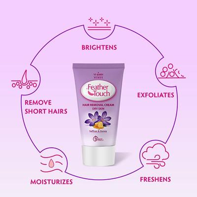 VI-John Feather Touch Hair Removal Cream Honey & Saffron Tube for Dry Skin 40 gm - Shaving Creams