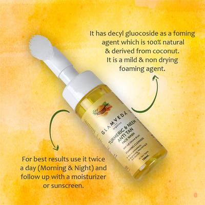 Glamveda Ayurvedic Turmeric and Neem Anti Tan Face Wash With Soft Silicone Brush 150 ml - Face Washes