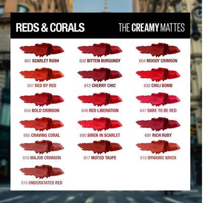 Maybelline New York Color Sensational Creamy Matte Lipstick, 640 Red Liberation 3.9 gm - Lipsticks