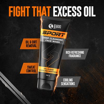 Beardo Sport Deep Cleansing Facewash for Men, Cooling Menthol, Oil Control 100 gm - Face Washes