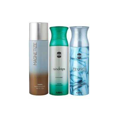 Ajmal 1 Magnetize, 1 Raindrops Femme And 1 Avid Deodorants Pack of 3 200 ml - Deodorants/Roll-Ons
