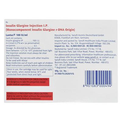 Lantus 100IU Cartridge 1X3ml - Diabetes-Ins
