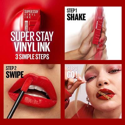 Maybelline New York Super Stay Vinyl Ink Liquid Lipstick, Instant Shine Color, Striking 4.2 ml - Liquid Lipsticks